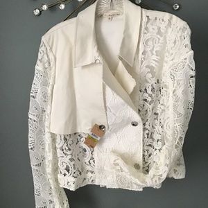 Rachael Roy Ivory Denim and Lace Jacket, Size 14